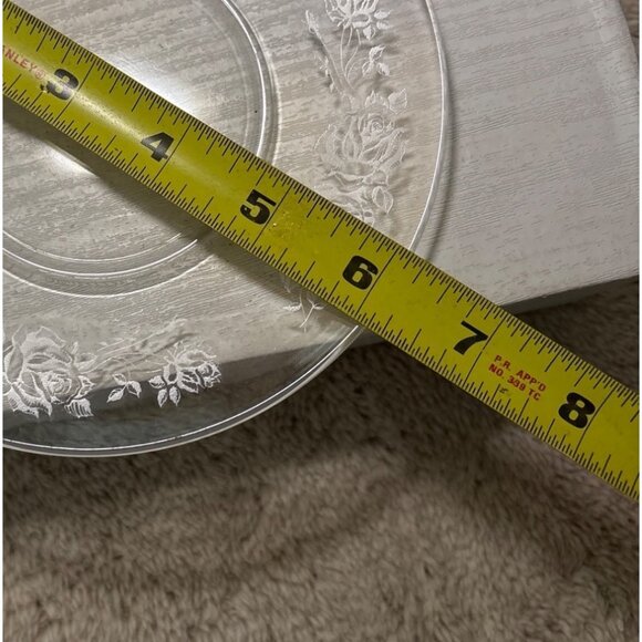 8 Vtg Clear Glass Plates 6" With Floral Rose Etched Design Bread Dessert Saucer - Picture 9 of 16